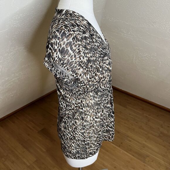 VTG Worthington Top Size Medium Brown Animal Print Mesh Pleat Babydoll Mob Wife - Picture 9 of 9